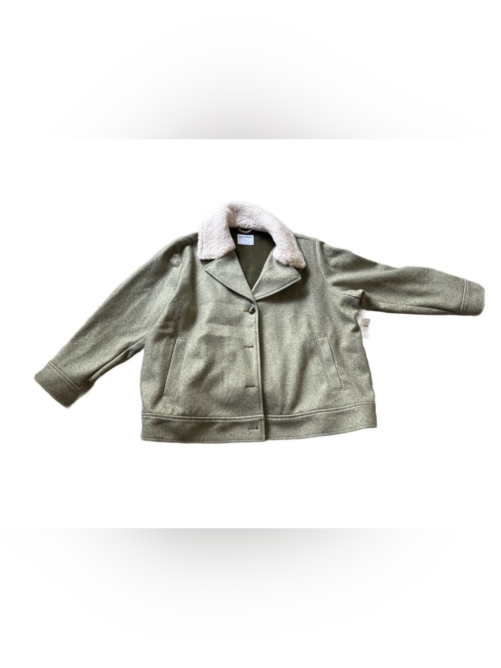 Old Navy Olive Green Crop Jacket with Cream Sherpa Collar